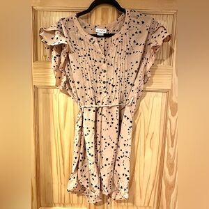 X-Large Mauve Pink Times Two Maternity Shirt with Black Heart and Ruffle Sleeves